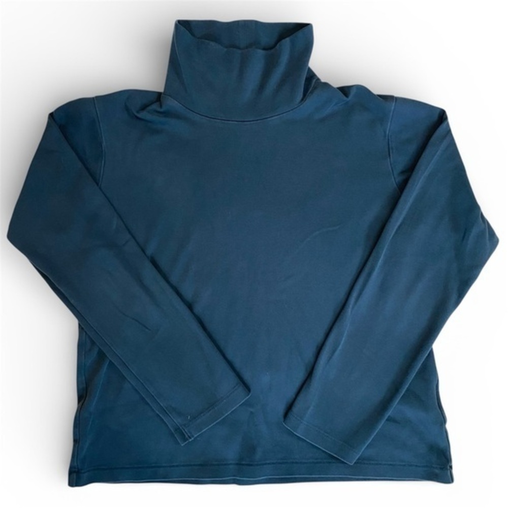 Uniqlo Womens Size Small Blue Turtleneck Long Sleeve Top Cotton Blend Layer